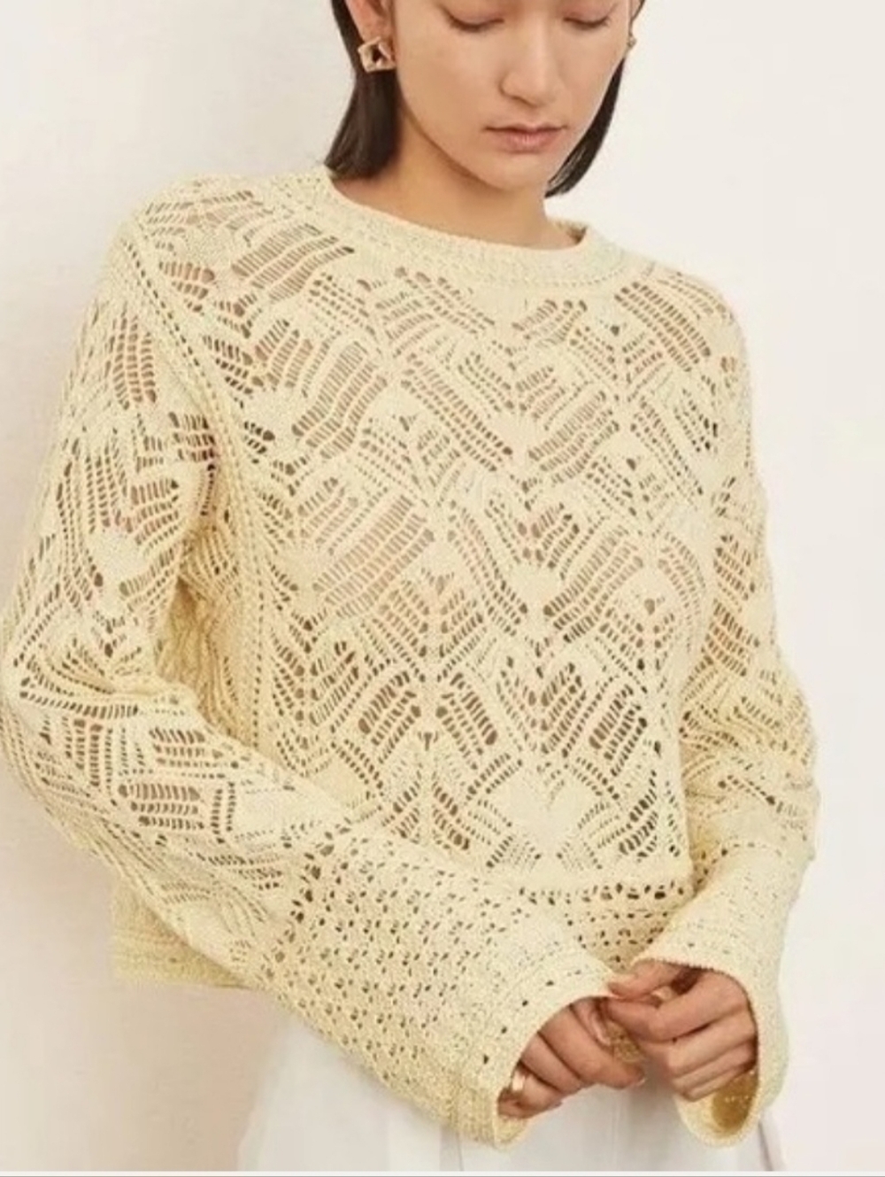 NWT Vince Cream Crochet Open-Knit Crewneck Sweater
